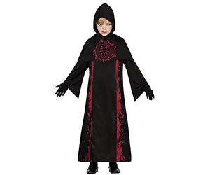 FIESTAS GUIRCA Costume de magicien des ténèbres - Robe noire à capuche - Costume de secte satanique prêtre - Costume d'Halloween pour enfant garçon
