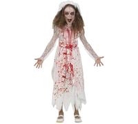 Fiestas Guirca – Costume enfant Mariée ensanglantée (7-9 ans) – Robe et diadème – Blanc/rouge