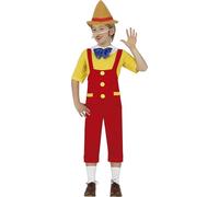 FIESTAS GUIRCA | Costume de Marionnette Enfant (7-9 ans) - T-shirt, Nez, Nœud Papillon, Salopette et Chapeau - Costumes de Contes et Fées pour Enfants - Idéal pour Fêtes et Carnaval - Rouge et Jaune
