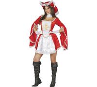 FIESTAS GUIRCA | Costume de Mosquetera pour Femme (38-40/M) - Robe, Chapeau et Col - Costumes de Bandits et Mousquetaires pour Halloween, Carnaval et Fêtes Déguisées - Adulte - Blanc et Rouge