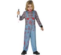 FIESTAS GUIRCA | Costume de Muñeca Poseída Enfant (7-9 ans) - Combinaison - Costumes Effrayants pour Halloween, Carnaval et Fêtes - Idéal pour Enfants - Bleu et Multicolore