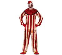 FIESTAS GUIRCA | Costume de Payaso Rayado - Combinaison - Costumes de Clown pour Halloween, Carnaval et Fêtes Déguisées - Idéal pour Adultes et Ados - Beige et Rouge