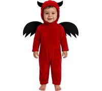 FIESTAS GUIRCA | Costume de Petit Diable Bébé (18-24 Mois) - Ailes, Cagoule et Combinaison - Costumes d'Halloween, Diables et Démons pour Fêtes Costumées - Idéal pour Bébé - Rouge et Noir
