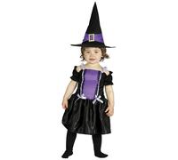 FIESTAS GUIRCA | Costume de Petite Sorcière Violette Bébé (12-18 Mois) - Chapeau et Robe - Costumes de Sorcière pour Halloween, Carnaval et Fêtes Costumées - Idéal pour Filles - Noir et Violet