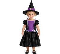 FIESTAS GUIRCA | Costume de Petite Sorcière Violette Bébé - Chapeau et Robe - Costumes de Sorcière pour Halloween, Carnaval et Fêtes Costumées - Idéal pour Filles - Noir et Violet