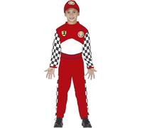 FIESTAS GUIRCA | Costume de Pilote de Formule Enfant (10-12 ans) - Combinaison, Ceinture et Casquette - Costumes de Courses pour Halloween et Fêtes Costumées - Idéal pour Enfants - Rouge et Blanc