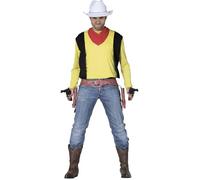 FIESTAS GUIRCA | Costume de Pistolero Adulte (54-56/XL) - T-shirt, Gilet et Bandana - Costumes de Cowboy du Far West pour Halloween, Carnaval et Fêtes de Cinéma - Idéal pour Hommes - Jaune et Noir