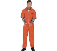 FIESTAS GUIRCA | Costume de Prisonnier Tatoué (52-54/L) - Combinaison de Détenu pour Adultes - Costumes de Voleurs et Fugitifs pour Halloween, Carnaval et Fêtes Costumées - Idéal pour Homme - Orange