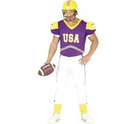 FIESTAS GUIRCA | Costume de Quarterback Adulte (56-58/XXL) - T-shirt, Épaulières et Pantalon - Costumes de Joueur de Football Américain pour Halloween et Fêtes Sportives - Homme - Violet et Jaune