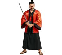 FIESTAS GUIRCA | Costume de Samouraï Japonais pour Homme (48-50/M) - Kimono, Robe et Ceinture - Costumes de Guerrier Oriental pour Halloween, Carnaval et Fêtes à Thème - Adulte - Rouge et Noir