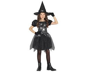 FIESTAS GUIRCA Costume de Sorcière en Toile d'Araignée Argentée - Petite Sorcière avec Chapeau de Sorcière - Déguisement d'Halloween Fille 3-4 Ans