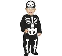 FIESTAS GUIRCA | Costume de Squelette Bébé (12-18 Mois) - Combinaison et Bonnet - Costumes d'Halloween et Fêtes de Déguisements pour Bébés Unisexe - Idéal pour Célébrations - Noir et Blanc