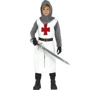 FIESTAS GUIRCA | Costume de Templier Enfant (5-6 ans) - Capuche, Veste, Ceinture et Pantalon - Costumes Médiévaux pour Halloween, Carnaval et Fêtes de Chevaliers - Idéal pour Enfants - Blanc et Gris