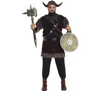 FIESTAS GUIRCA | Costume de Viking Adulte (48-50/M) - Tunique, Bandeau, Ceinture, Cornes et Manchettes - Tenue de Guerrier Nordique pour Halloween, Carnaval et Fêtes Déguisées - Homme - Marron et Gris
