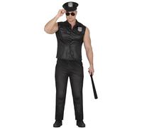 FIESTAS GUIRCA Costume Déguisement Homme Policier Sexy - Uniforme de Police Noir avec Chapeau - Déguisement Flic Homme Taille M 48-50