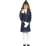 FIESTAS GUIRCA | Costume d'Hôtesse de l'air Enfant (3-4 ans) - Robe et Chapeau - Déguisements de Pilotes et Aviation pour Halloween, Carnaval et Fêtes costumées - Idéal pour Filles - Bleu