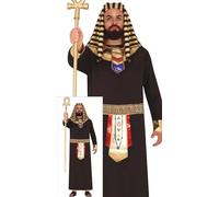 FIESTAS GUIRCA | Costume Égyptien Adulte Homme (52-54/L) - Robe, Ceinture, Col et Coiffe - Idéal pour Fêtes à Thème et Halloween - Costumes de Pharaon et Ancien Égypte - Noir et Doré