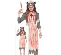 FIESTAS GUIRCA | Costume Enfermera Muerta - Robe et Coiffe - Costumes de Docteurs et Infirmières pour Halloween, Carnaval et Fêtes de Terreur - Idéal pour Adultes et Ados - Gris et Beige