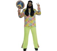 FIESTAS GUIRCA Déguisement hippie pour homme Flower Power - Tenue pour homme des années 70 - Costume hippie des années 60 pour homme Taille XXL