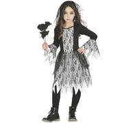 FIESTAS GUIRCA | Costume Ghost Girl (5-6 ans) - Robe et Voile - Costume de Fantôme pour Halloween, Carnaval et Fêtes - Idéal pour Enfants - Noir et Blanc