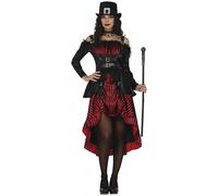 FIESTAS GUIRCA | Costume Gothic Woman Adulte (36-38/S) - Robe - Costumes Steampunk, Halloween et Carnaval pour Fêtes Costumées - Idéal pour Femmes - Noir et Rouge