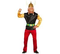FIESTAS GUIRCA | Costume Guerrier Gaulois Adulte (54-56/XL) - Veste, Ceinture et Pantalon - Costumes d’Époque et Aventures pour Halloween, Carnaval et Fêtes à Thème - Idéal pour Homme - Noir et Rouge