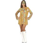 FIESTAS GUIRCA | Costume Hippie Femme (38-40/M) - Robe, Gilet et Bandeau - Costumes Années 60 et 70 pour Fêtes Déguisées, Carnaval et Halloween - Idéal pour Adultes - Marron et Multicolore