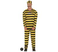 FIESTAS GUIRCA Costume Homme Prisonnier Jaune - Uniforme de Prison Noir & Jaune - Déguisement Homme Prisonnier Taille S 46-48