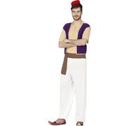 FIESTAS GUIRCA | Costume Bandit du Désert Adulte (54-56/XL) - T-shirt, Gilet, Ceinture, Pantalon et Chapeau - Costumes de Prince Arabe pour Halloween et Fêtes à Thème - Homme - Violet et Naturel