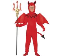 Fiestas Guirca - Costume Diable 83106, combinaison avec capuche, ailes et queue - 5-6 ans Rouge