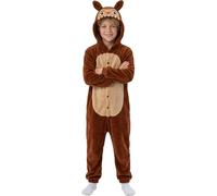 FIESTAS GUIRCA | Costume Lulu Monstre Enfant (7-9 ans/137 cm) - Combinaison à Capuche pour Carnaval, Animaux, Halloween, Fêtes Scolaires et Anniversaires - Unisexe Enfant - Marron