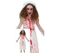 FIESTAS GUIRCA | Costume Mariée Ensanglantée Enfant (5-6 ans) - Robe et Diadème pour Filles - Costumes de Mariée Sanglante pour Halloween - Idéal pour Filles - Blanc et Rouge