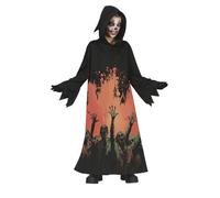 FIESTAS GUIRCA | Costume Mystic Zombie Enfant (10-12 ans) - Cagoule et Tunique - Costumes de Morts-Vivants pour Halloween, Carnaval et Fêtes Costumées - Idéal pour Enfants - Noir et Rouge