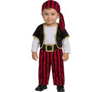 FIESTAS GUIRCA | Costume Pirate Fille Tout-Petit - Rouge/noir - 2-3 ans | Ensemble 5 Pièces | Matière Polyester | Rayures Noires | Finition Dorée | 100 cm | Carnaval, Halloween, Anniversaire