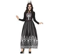 FIESTAS GUIRCA Costume Reine des Morts - Robe Longue Noire Jour du Squelette Mort - Déguisement d'Halloween pour Femme Taille 36-38 S