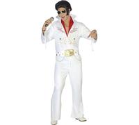 FIESTAS GUIRCA | Costume Rey del Rock Adulte (48-50/M) - Combinaison et Ceinture - Costumes de Cinéma, Années '60, et Rock pour Halloween, Carnaval et Fêtes Déguisées - Idéal pour Hommes - Blanc, Or