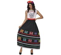 FIESTAS GUIRCA | Costume Skull Catrina Adulte (38-40/M) - Robe et Ceinture - Costumes de Jour des Morts, Halloween et Carnaval pour Fêtes Costumées - Idéal pour Femmes - Noir et Blanc