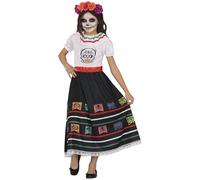 FIESTAS GUIRCA | Costume Skull Catrina Enfant (7-9 ans) - Robe et Ceinture pour Filles - Costumes de Jour des Morts, Halloween et Carnaval - Idéal pour Fêtes Costumées - Blanc et Noir