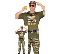 FIESTAS GUIRCA | Costume Soldat de la Bière Homme - Humour - Taille L | 4 Pièces | Imprimé Exclusif | Polyester | Coupe 52-54 | Camouflage | Halloween, Karneval & Fasching