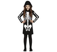 FIESTAS GUIRCA Costume Squelette - Robe Noire avec Capuche - Déguisement Halloween Fille 7-9 Ans