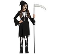 FIESTAS GUIRCA Costume Squelette - Robe Noire La Mort - Déguisement Halloween Fille 10-12 Ans