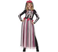 FIESTAS GUIRCA Costume Squelette Roses Jour des Morts - Robe Longue Avec Voile Fleuri Halloween Déguisement Femme Taille 42-44 L