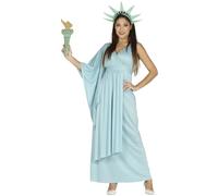FIESTAS GUIRCA | Costume Statue de la Liberté Adulte - Robe, Cape, Diadème et Torche - Costumes d'Amérique pour Halloween, Carnaval et Fêtes Patriotiques - Idéal pour Femmes