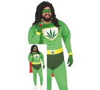 FIESTAS GUIRCA | Costume Super-héros Marihuana Adulte (48-50/M) - Masque, Cape, Ceinture, Gants et Combinaison - Costumes de Super-héros pour Enterrement - Homme - Vert et Rouge