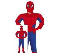 FIESTAS GUIRCA | Costume Super-Héros Musclé Enfant (3-4 ans) - Cape et Combinaison pour Garçons - Costumes de Super-Héros et Vilains pour Fêtes - Idéal pour Carnaval et Halloween - Rouge et Bleu