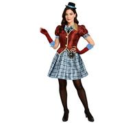 FIESTAS GUIRCA | Costume Tic Tac Chapelier pour Femme (38-40/M) - Robe, Chapeau et Manches - Costumes Alice au Pays des Merveilles, Chapelier Fou pour Carnaval et Fêtes Déguisées - Bleu et Marron