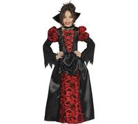 Fiestas Guirca - Costume Vampiress Enfant 5-6 ans - Robe et col - Noir et Rouge