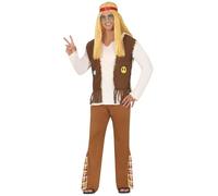 FIESTAS GUIRCA Costume Woodstock Hippie Homme - Tenue Homme Années 70 - Déguisement Hippie Années 60 Homme Taille XL 56-58