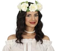 FIESTAS GUIRCA Couronne de fleurs blanches (20 cm) - Accessoire de déguisement pour fêtes d'été et remises de diplômes - Idéal pour les fêtes hawaïennes et tropicales - Adulte unisexe - Blanc