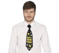 FIESTAS GUIRCA | Cravate Happy New Year Noire (38 cm) - Accessoire de Costume pour Fêtes de Fin d'Année et Noël - Idéal pour Homme Adulte lors de Célébrations et Événements - Noir
